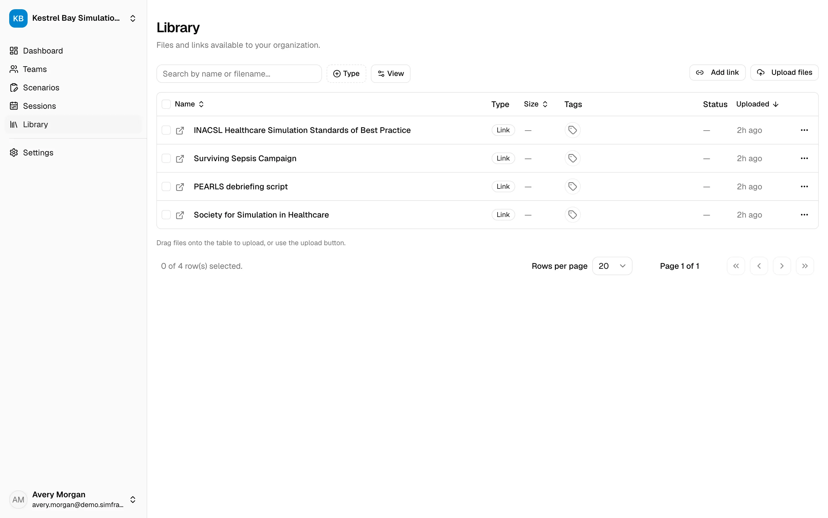 The Library, listing the organization’s files and links
