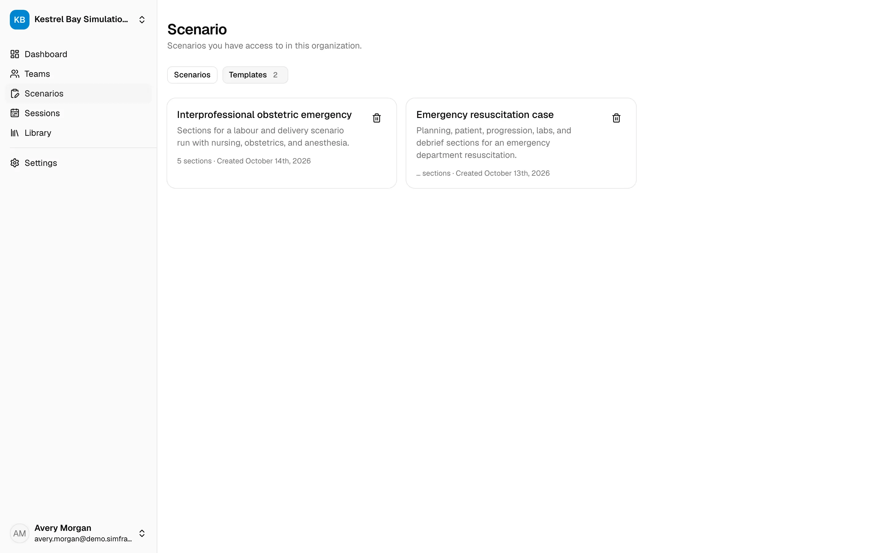 The Templates view of the Scenarios page